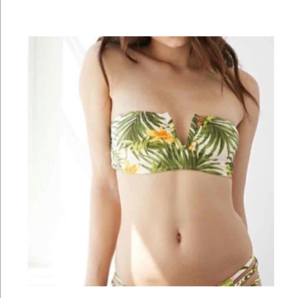 F21 yellow/green tropical leaf print bikini